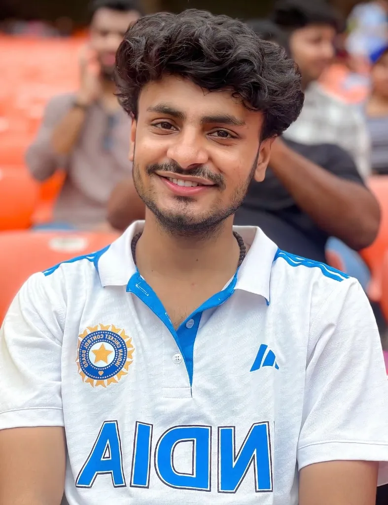 Abhishek Pandey in the stands at Narendra Modi Stadium for India vs West Indies Test match 2025
